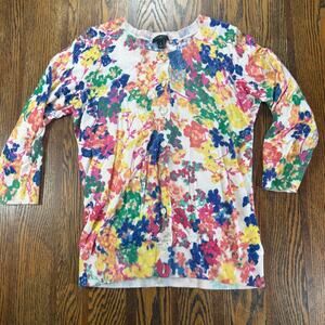 Talbots Womens’s Light Floral Fitted Cardigan Sweater Button Up 3/4 Sleeve Sz P
